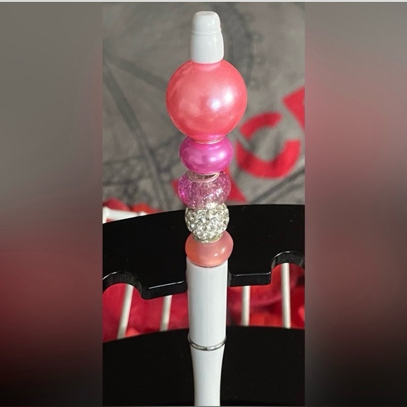 Handmade Pink & Silver Bling Beaded Pen | Rhinestone Charm Pen - Picture 13 of 14